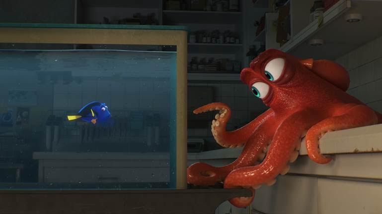 DO I KNOW YOU? -- In Disney•Pixar's "Finding Dory," everyone's favorite forgetful blue tang, Dory (voice of Ellen DeGeneres), encounters an array of new—and old—acquaintances, including a cantankerous octopus named Hank (voice of Ed O'Neill). Directed by Andrew Stanton (“Finding Nemo,” “WALL•E”), co-directed by Angus MacLane and produced by Lindsey Collins (co-producer “WALL•E”), “Finding Dory” swims into theaters June 17, 2016.