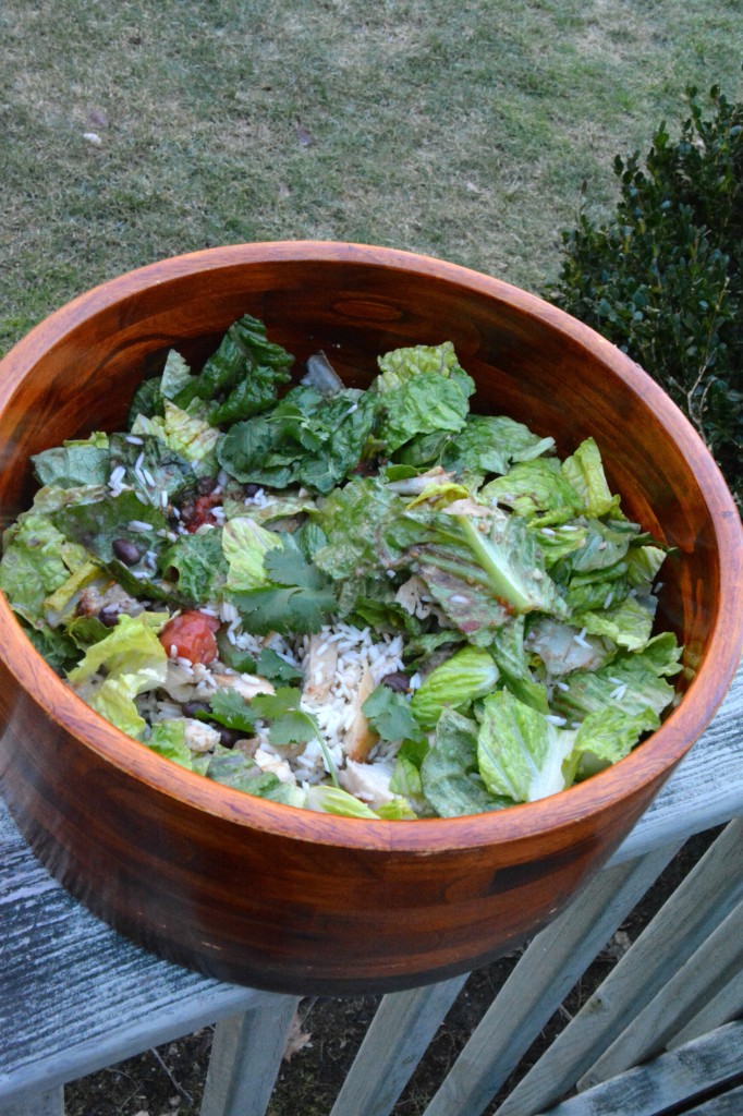 chicken and bean burrito salad bow