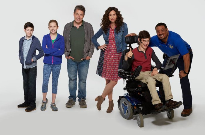 Mason Cook as Ray, stars Kyla Kenedy as Dylan, ABC's “Speechless" stars Mason Cook as Ray, Kyla Kenedy as Dylan, John Ross Bowie as Jimmy, Minnie Driver as Maya, Micah Fowler as JJ and Cedric Yarbrough as Kenneth. (ABC/Kevin Foley)