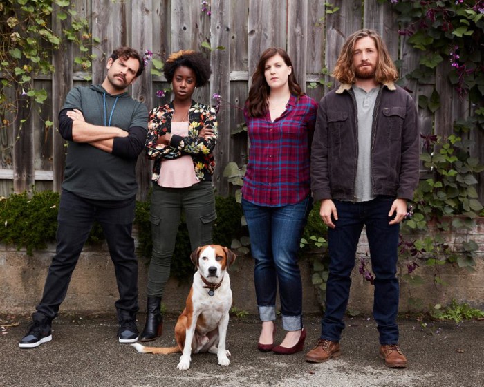 DOWNWARD DOG - ABC's "Downward Dog" stars Barry Rothbart as Kevin, Kirby Howell-Baptiste as Jenn, Ned as Martin, Allison Tolman as Nan and Lucas Neff as Jason. (ABC/Craig Sjodin)